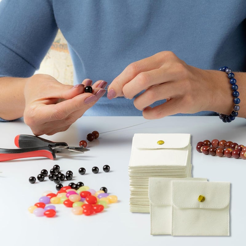 Handmade 40pcs White Microfiber Jewelry Pouch Button Bag 8 x 8cm, Jewelry Packaging Bag Luxury Small Favor Bags Jewelry Gift Bags for Earrings Necklaces Bracelet Ring - Image 4